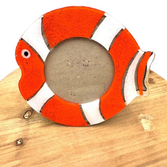 Fused glass art glass Clown Fish tropical island style vibe photo frame 3” - Picture 1 of 8